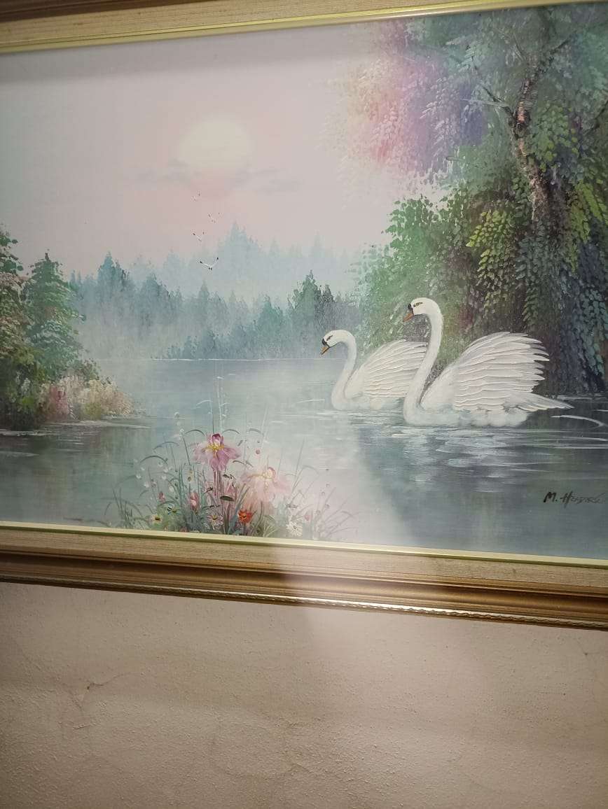 Big Swan original oil painting on canvas M. HENDERSON