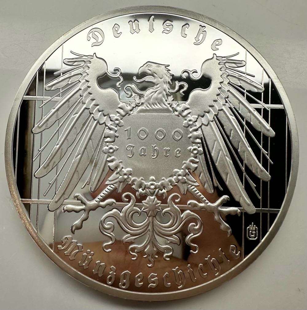 GIGANT MEDAL 110 GRAMS 5 DEUTSCHE MARK 1958 J SILVER-PLATED PP