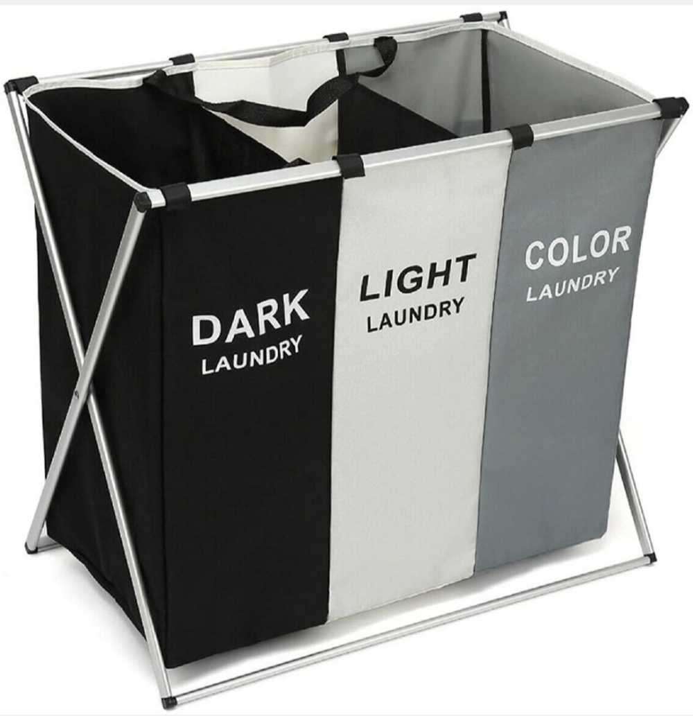3 Compartment Laundry Hamper Collapsible Aluminium Basket