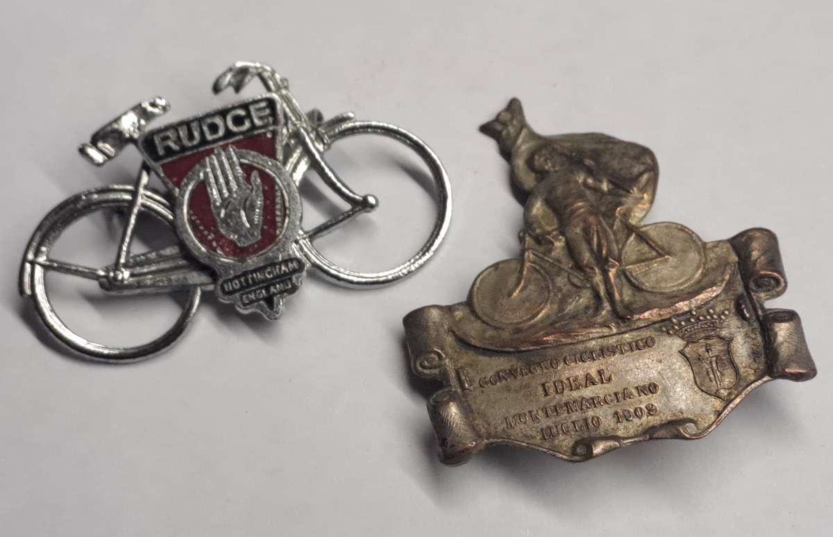 Antique cycling badges. Extremely rare. One from Italy, the other is British.