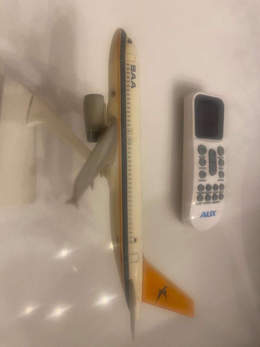 SAA Airbus A220 model on stand