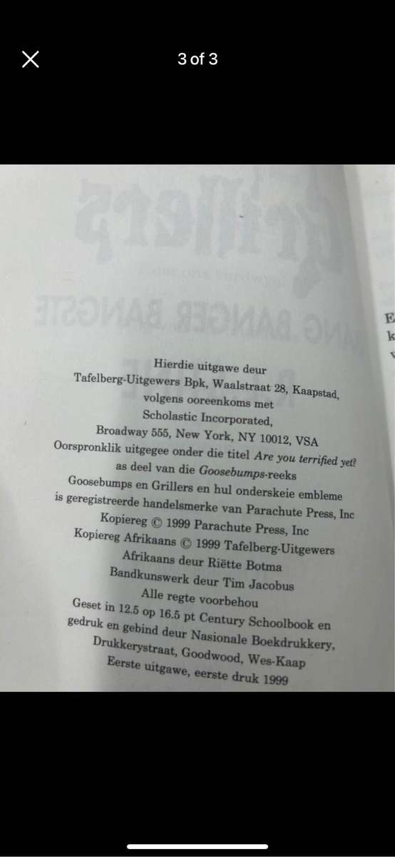 Akrikaans Goosebumps book - Grillers