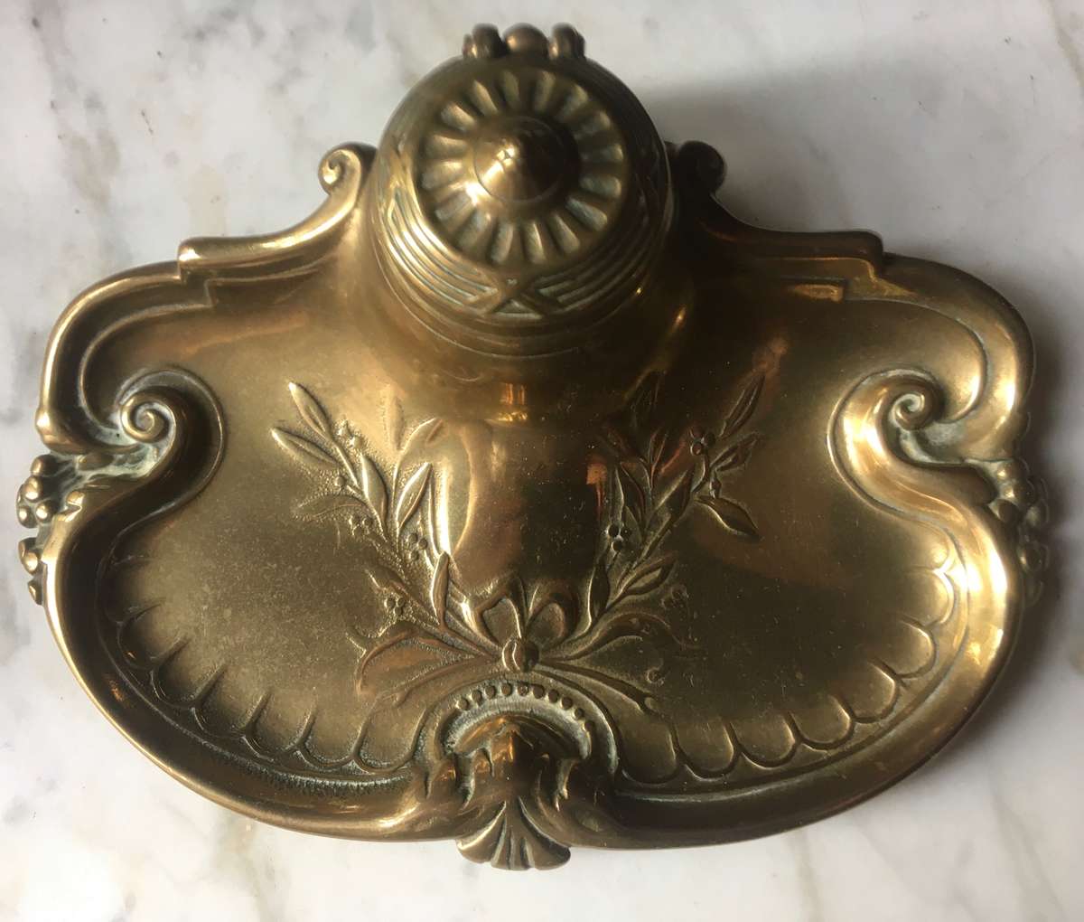 Art Nouveau decorative brass ink stand