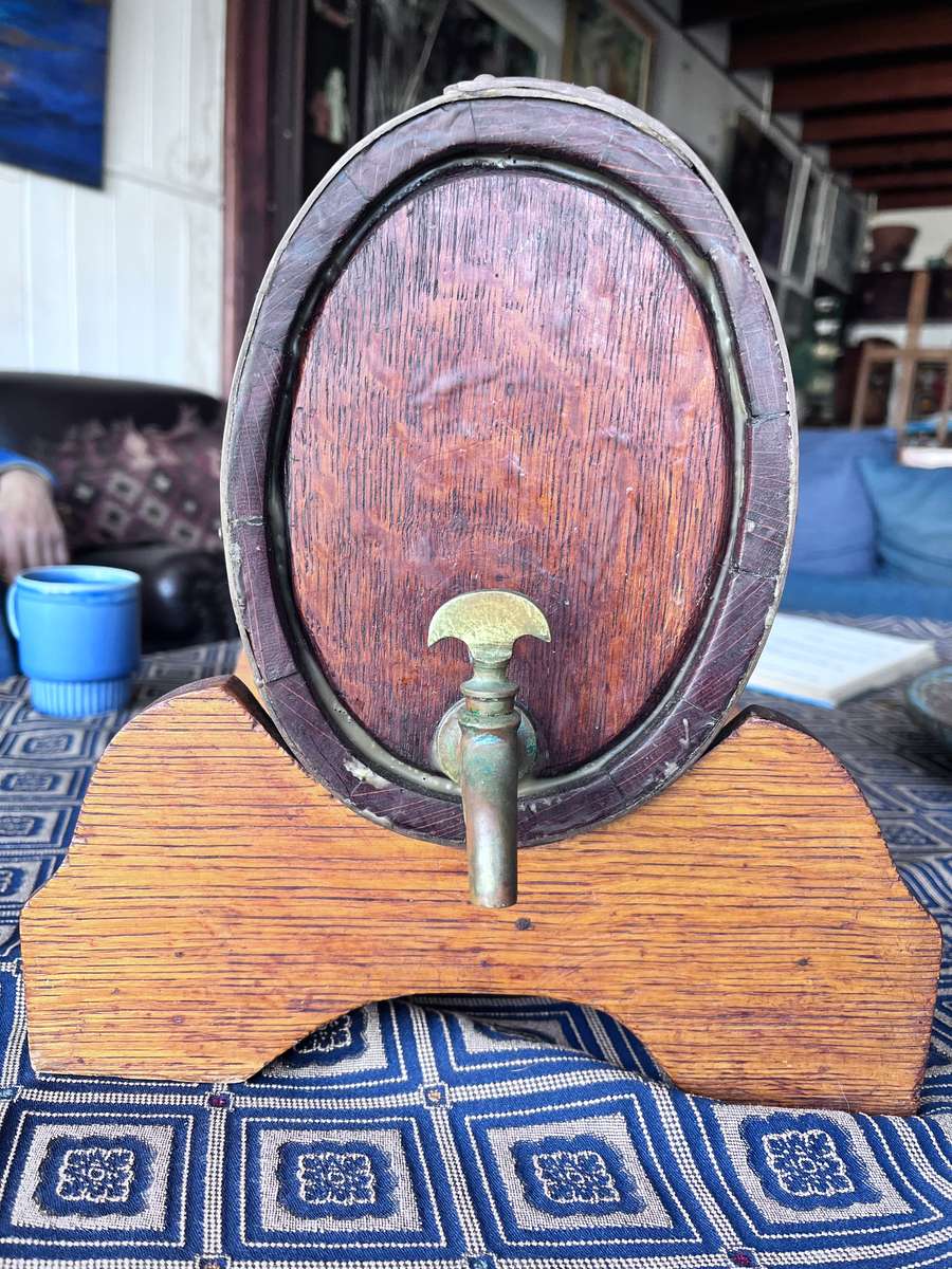 Beautiful vintage oak barrel with brass tap