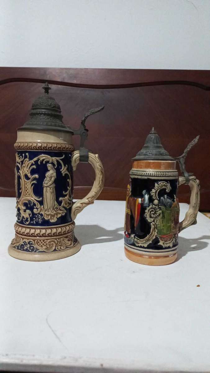 Vintage Oktoberfest German Beer Tankards with hinged lids