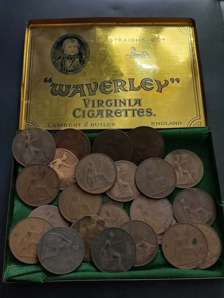 24 x Pennies in Vintage Waverley Cigarettes tin