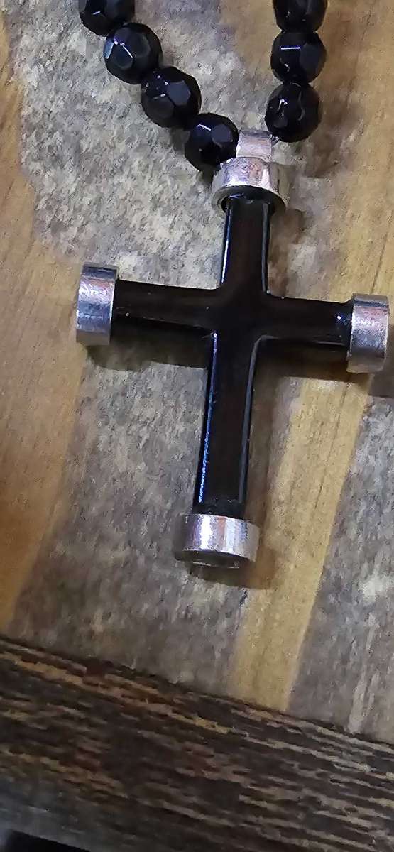 9 Carat Whitegold Onyx and Diamond Rosary Cross Necklace