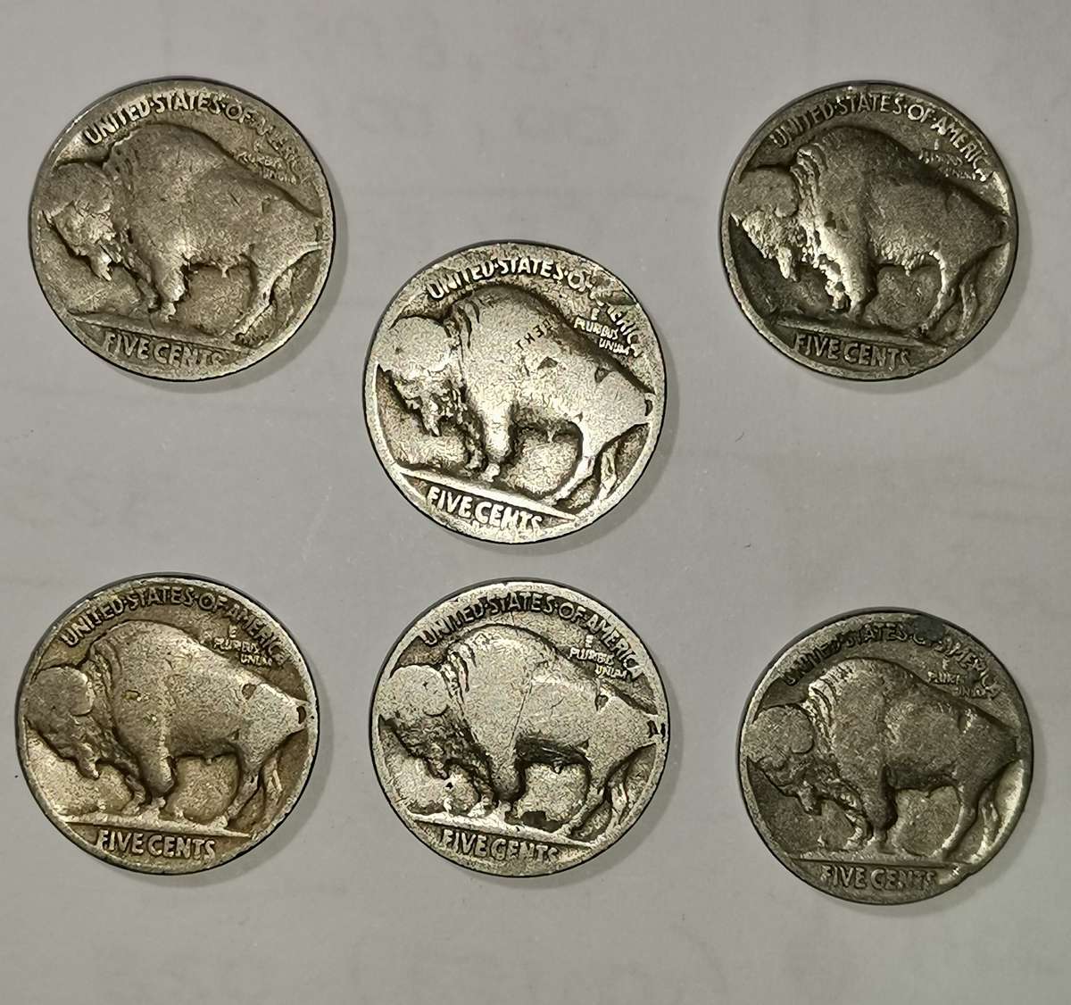 6 x USA 5 cents (Buffalo Type)