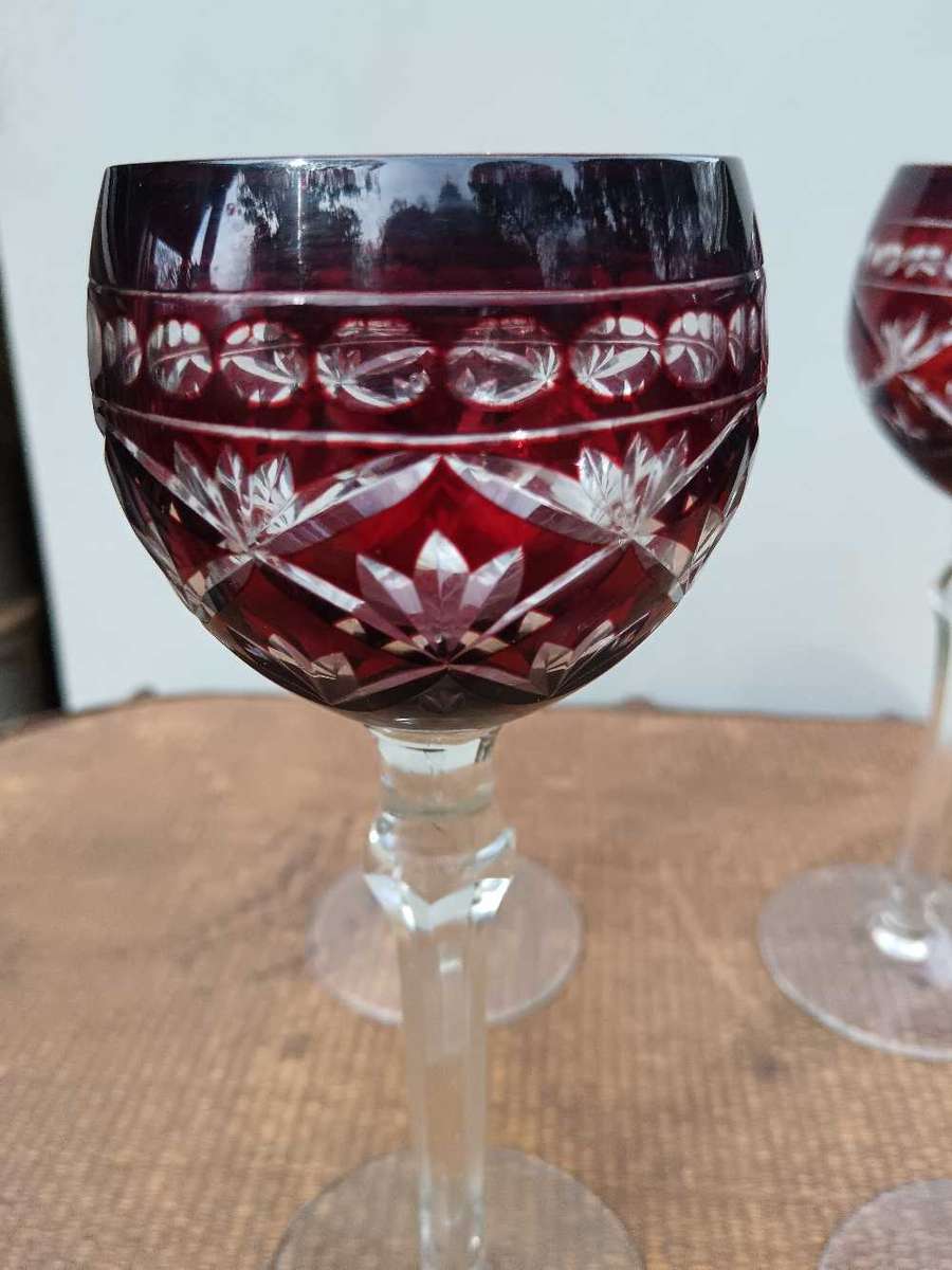 Set of 4x Ruby Red Wine  Crystal Glasses