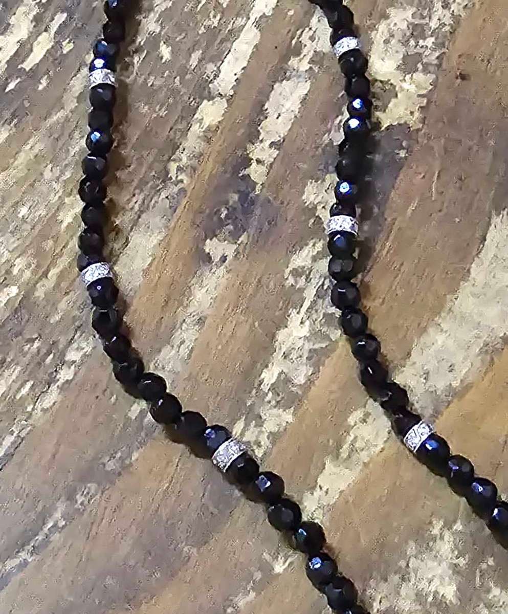 9 Carat Whitegold Onyx and Diamond Rosary Cross Necklace