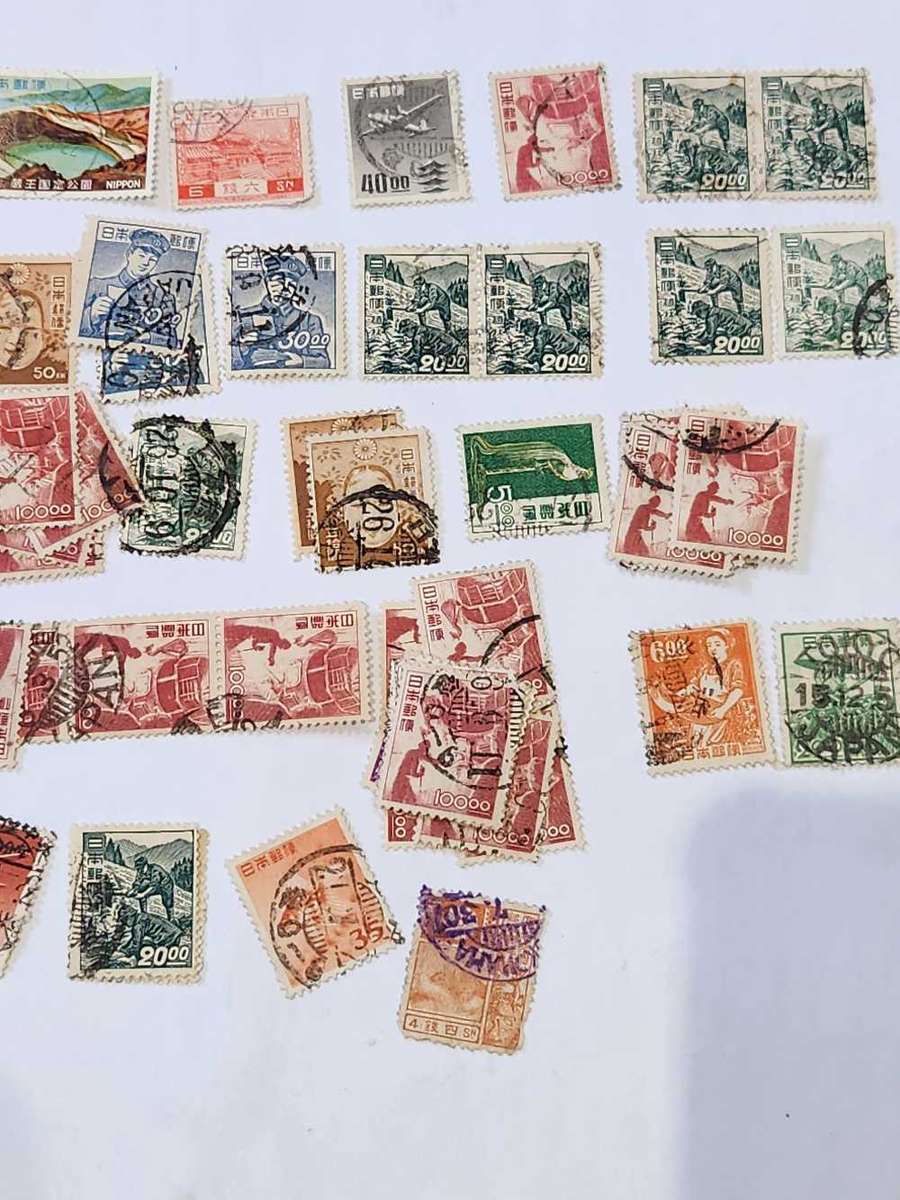 Japan (Japanese post offices) - Rare postcard and stamps on album page & loose **Seldom seen