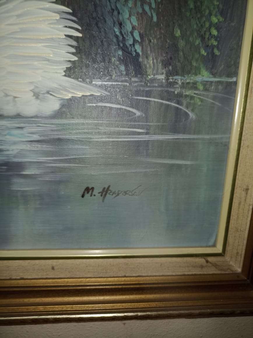 Big Swan original oil painting on canvas M. HENDERSON