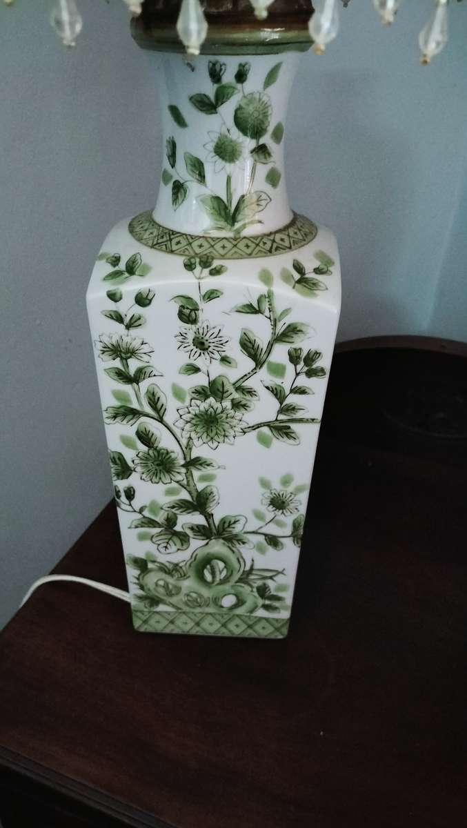 Green Chinoserie Table Lamp & Shade