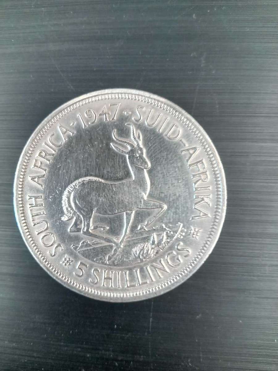 1947 SA union 5 shilling silver crown