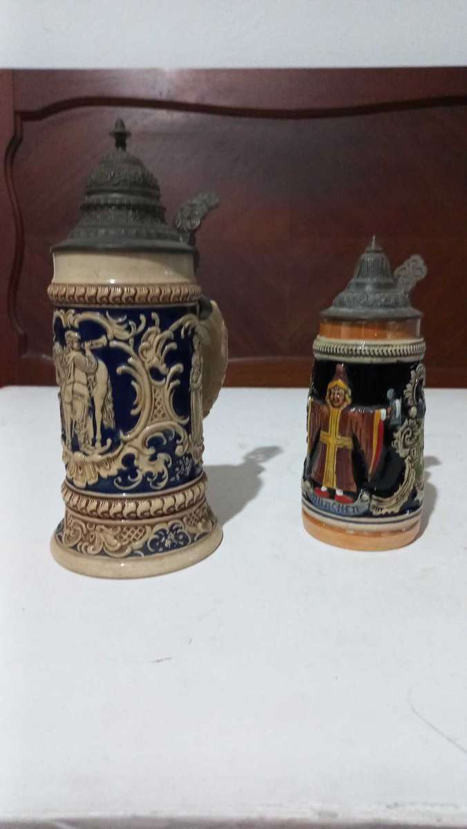 Vintage Oktoberfest German Beer Tankards with hinged lids