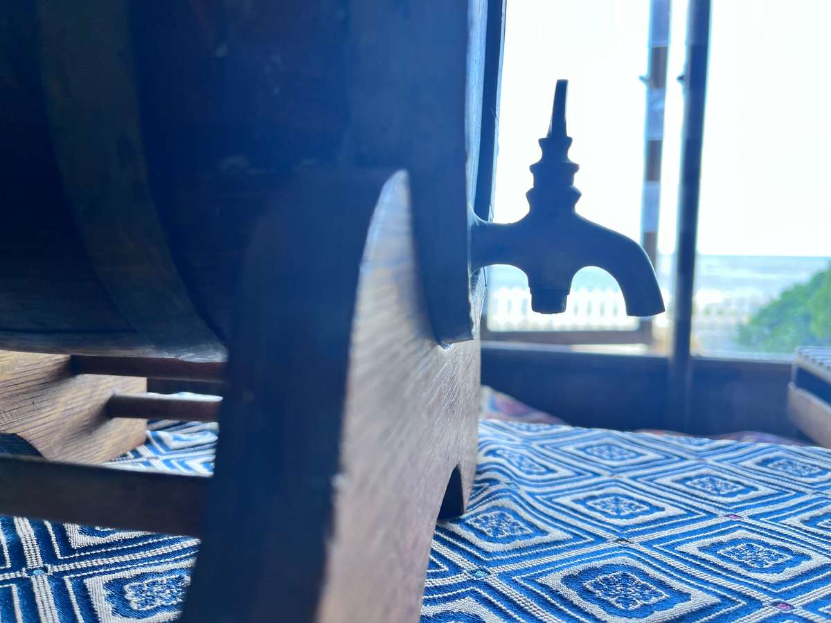 Beautiful vintage oak barrel with brass tap