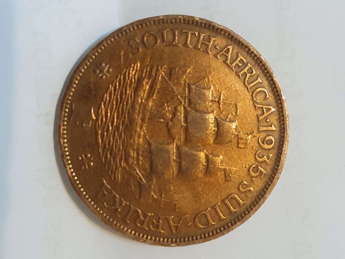 1935 SA One Penny King George V Emperor Rare Coin