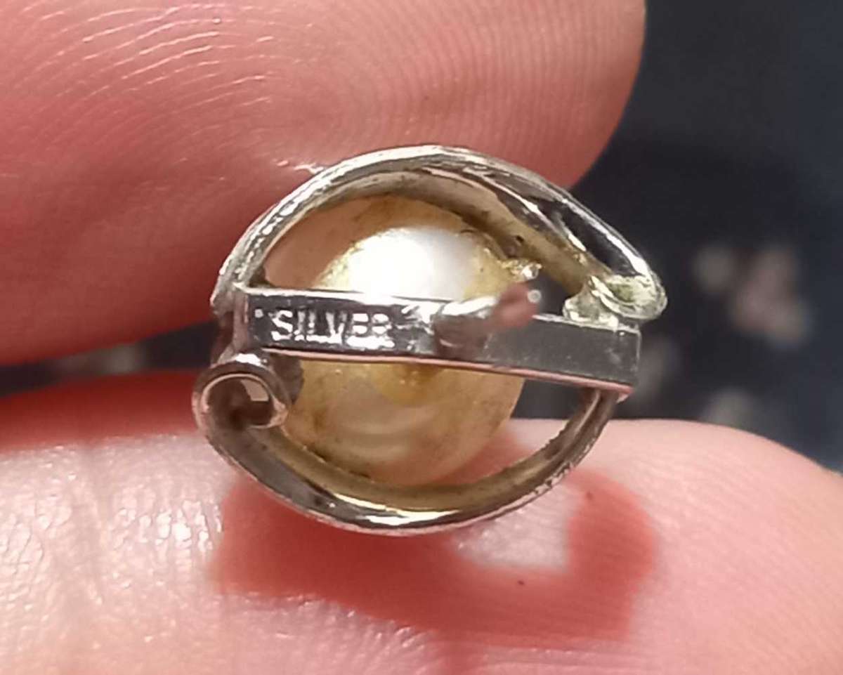 Vintage Genuine Pearl Sterling Silver Tie Pin