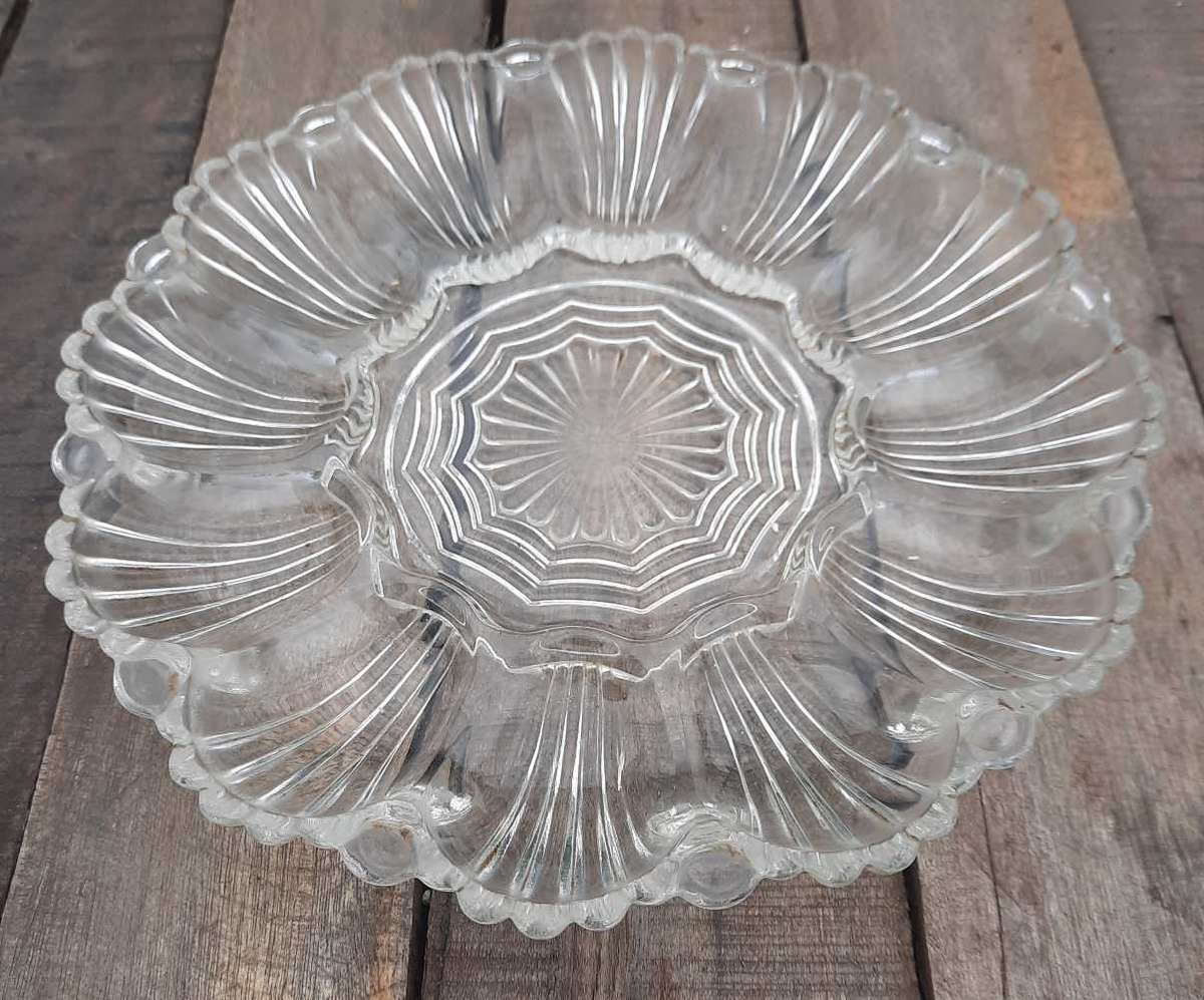 Vintage Crystal Glass Boiled Devil Eggs Plate
