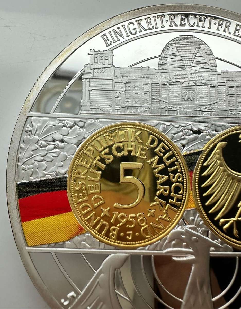 GIGANT MEDAL 110 GRAMS 5 DEUTSCHE MARK 1958 J SILVER-PLATED PP