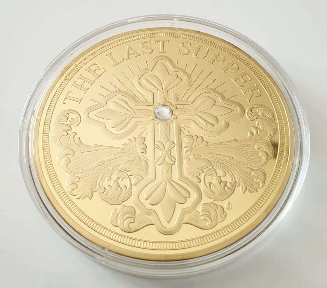 Rare Collectible Medal 2017 Jesus - The LAST SUPPER Proof - 24K GOLD PLATED - REAL SWAROWSKI CRYSTAL