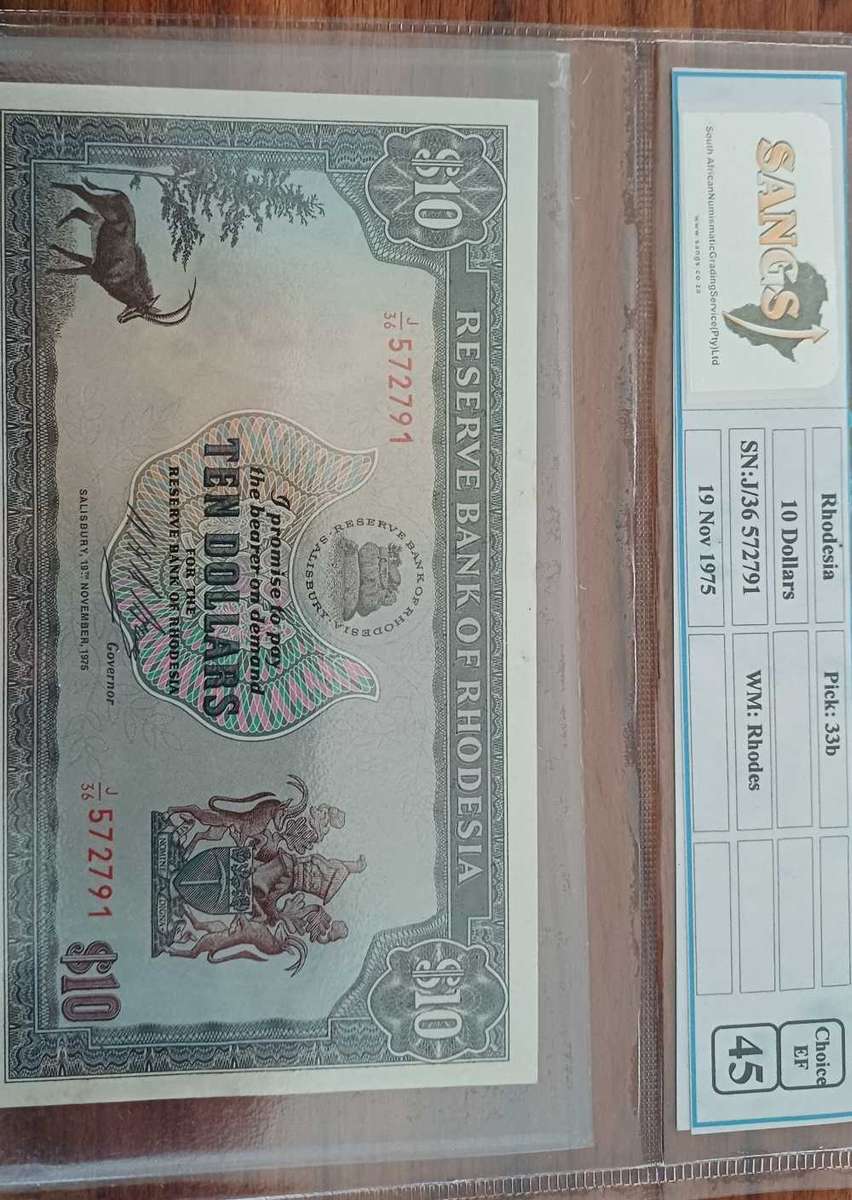 10 Rhodesia Dollar Graded EF45 by Sangs
