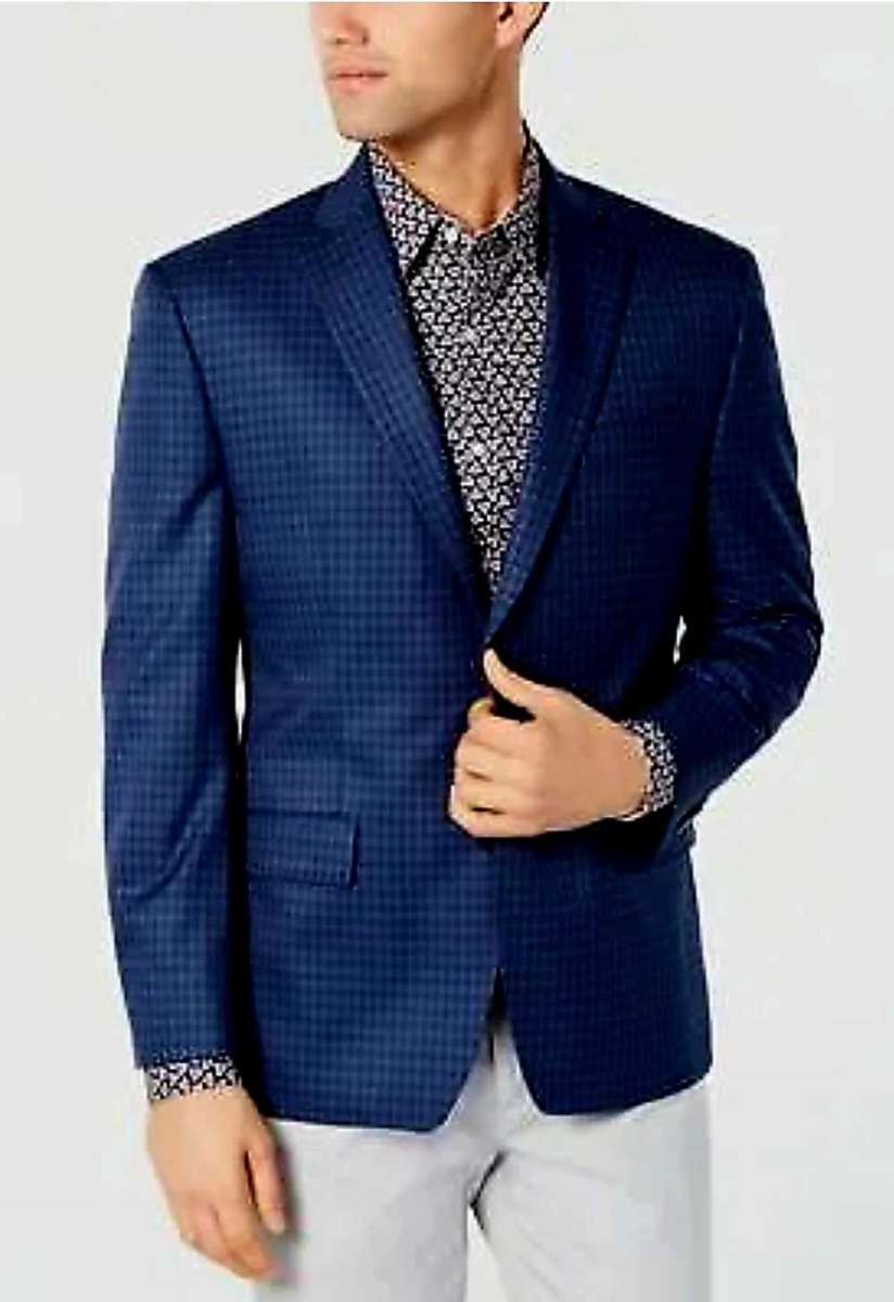 Michael Kors Mens Classic-Fit BlueNavy Ch BlueNavy 40S MED BLUE Size 40 SHORT