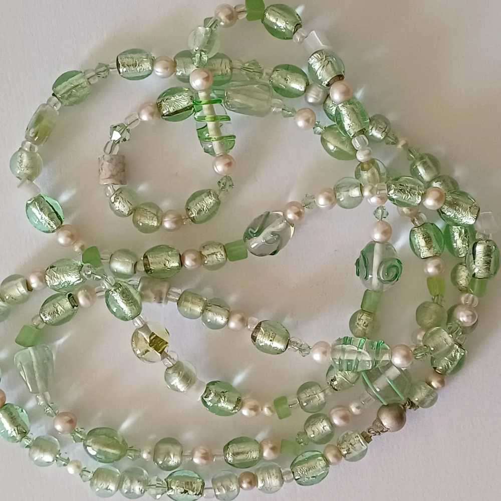 Murano Foil Glass and Natural Pearl Necklace
