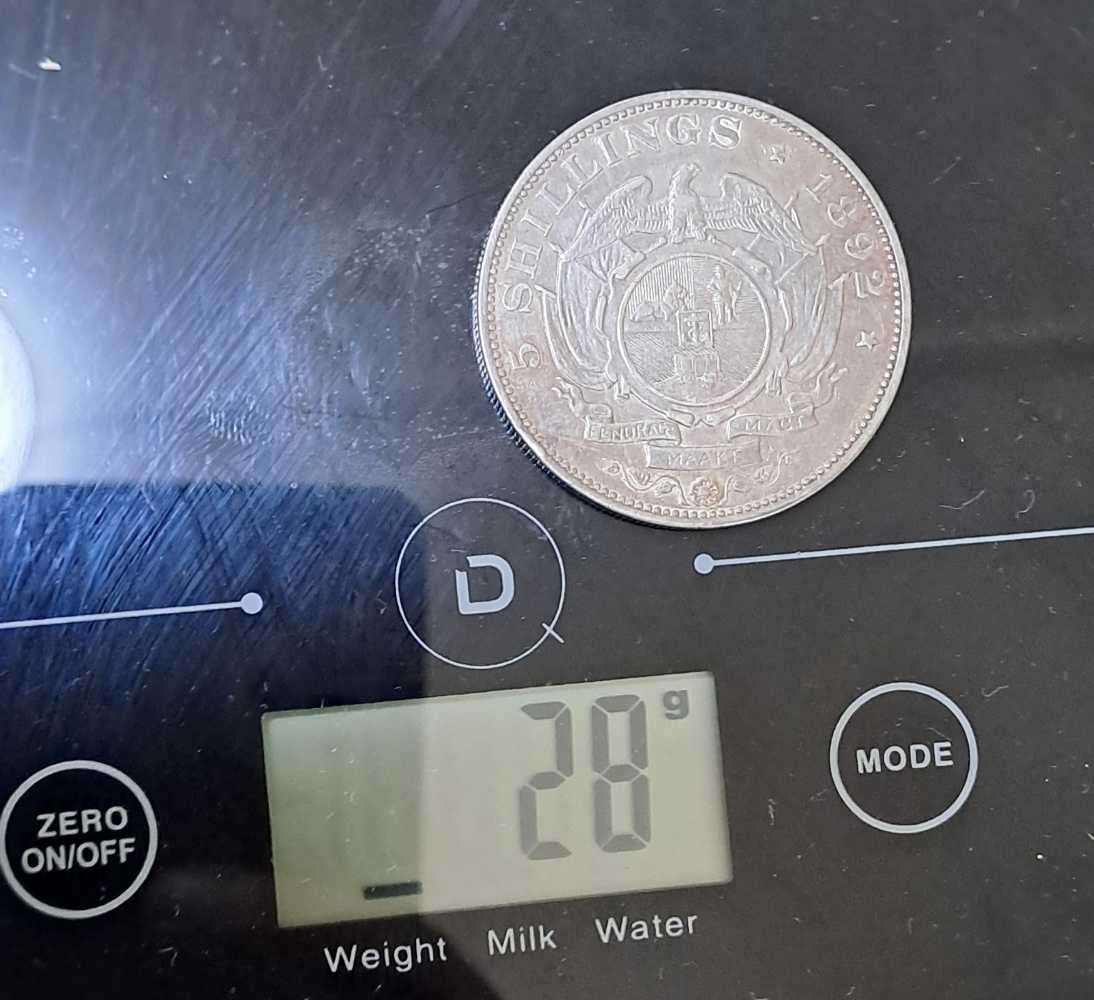 1892 ZAR Kruger Silver 5 Shillings (Crown) 5s Single Shaft