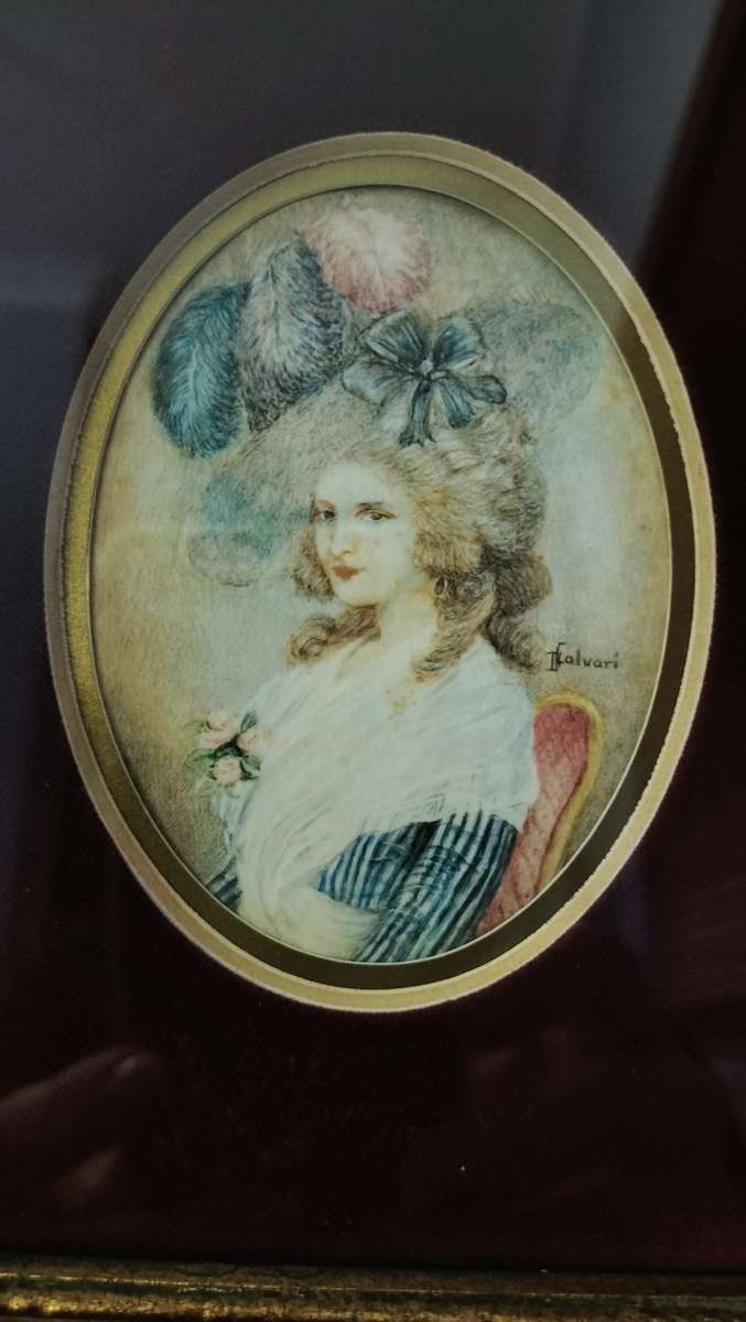 Original Miniature Painting Signed D Calvari of a Victorian Lady Framed