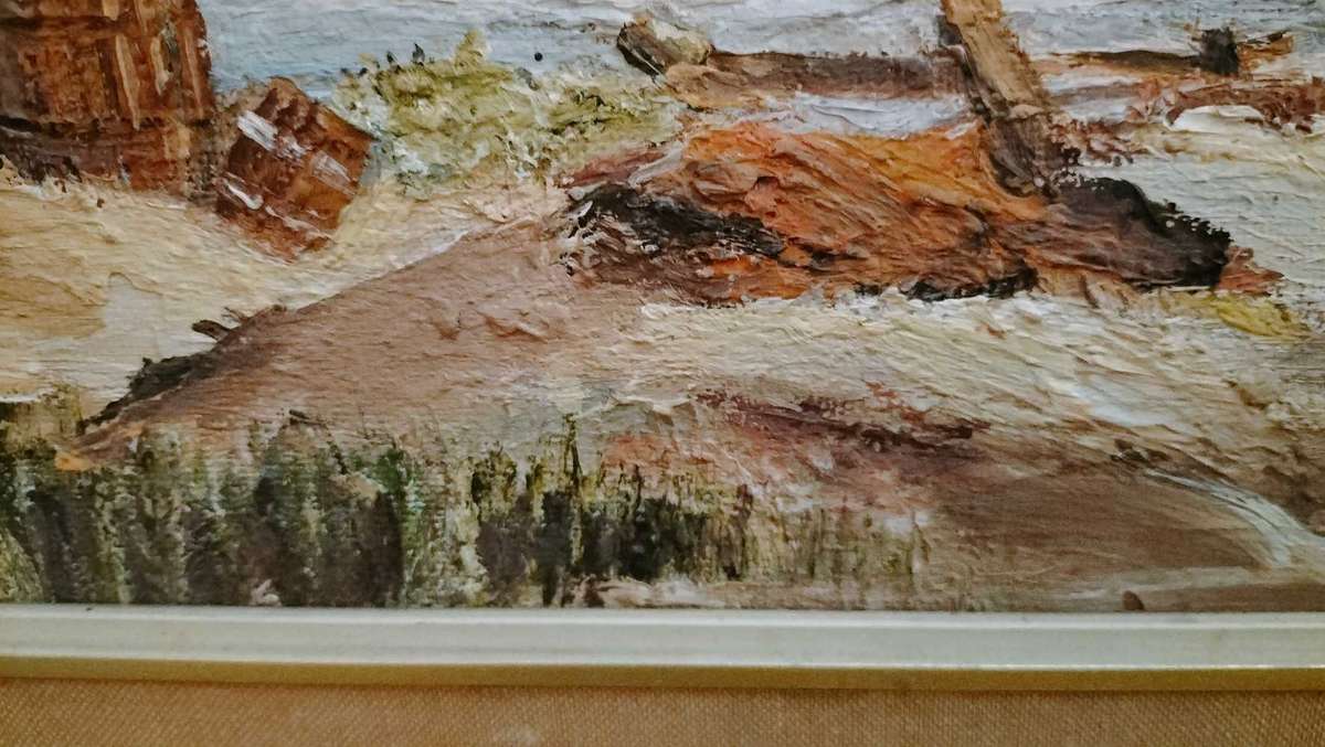 Cape Fishing Village Scene Framed Painting