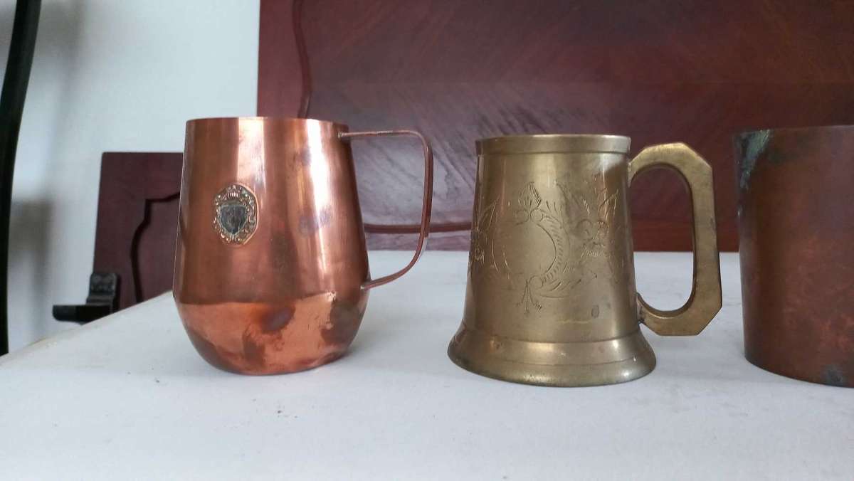 Vintage brass copper metal beer mugs