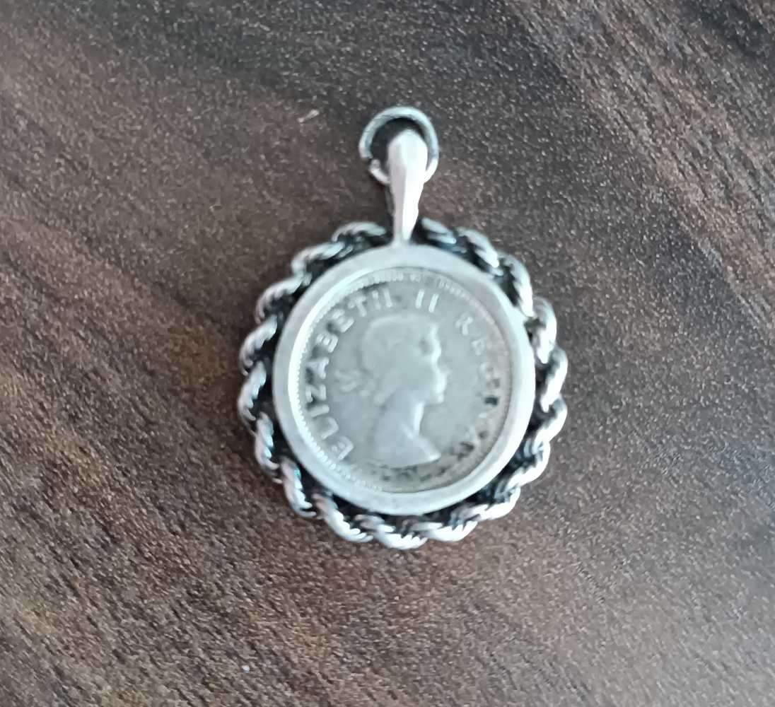 1955 SA 3 Pence Silver Coin Enclosed in Silver Pendant