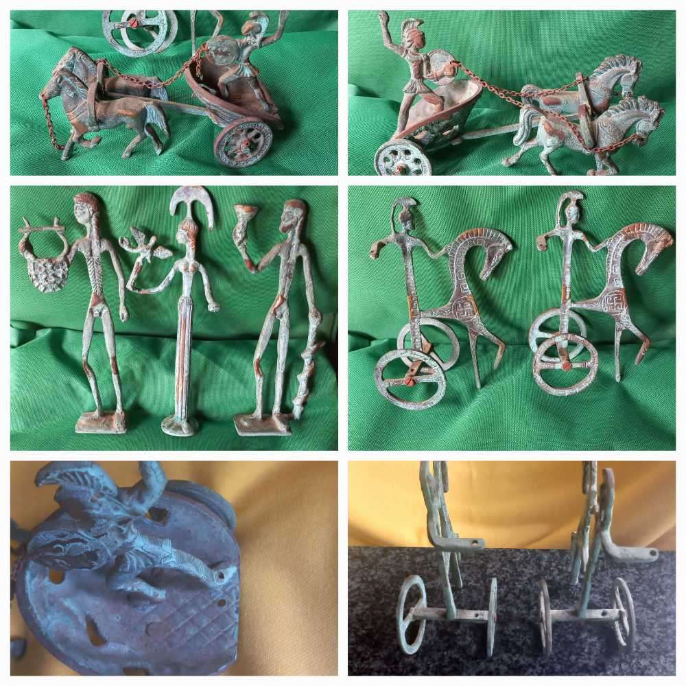 Vintage aged brass sculptures Ancient Greek Roman Mythology Achilles Chariot