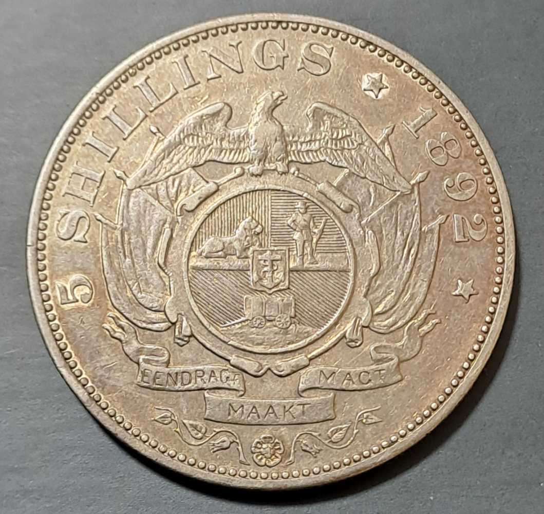 1892 ZAR Kruger Silver 5 Shillings (Crown) 5s Single Shaft