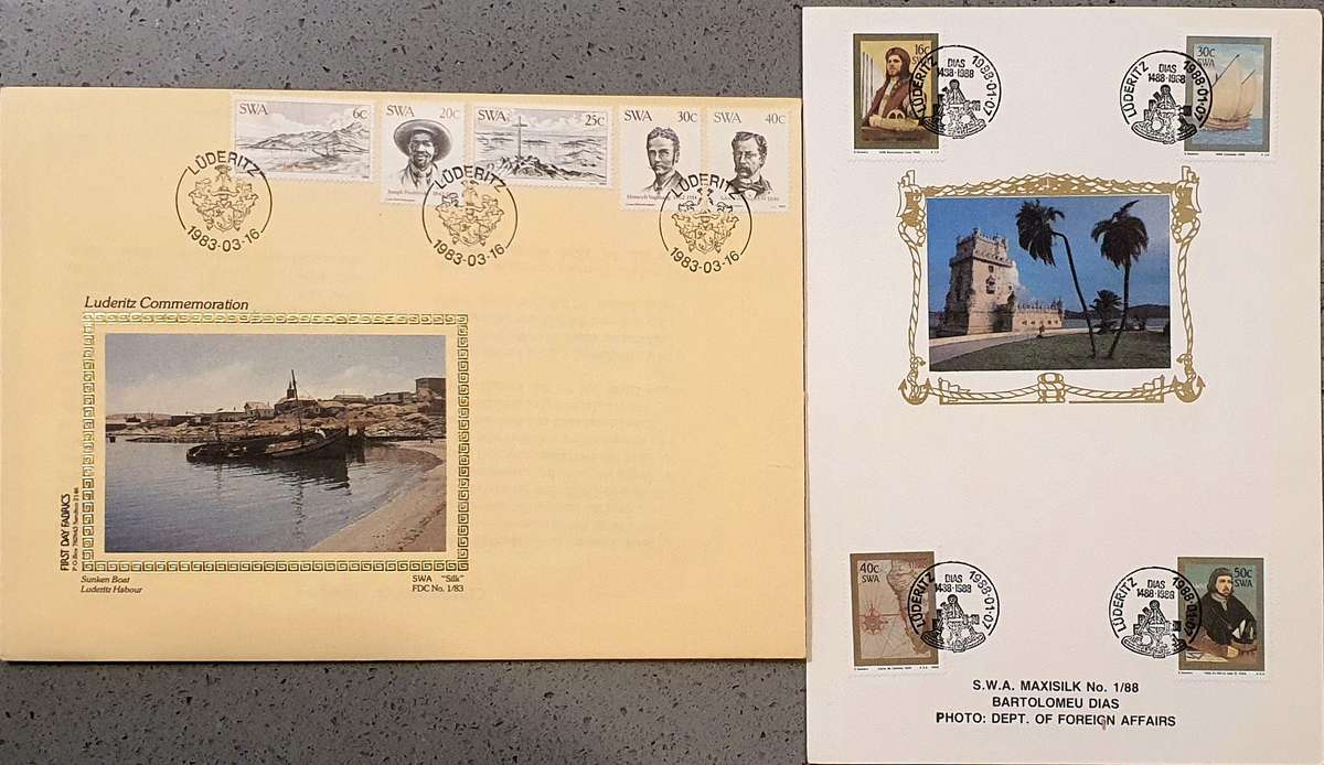 South West Africa silk Lüderitz first day cover and post card 1983 & 1988