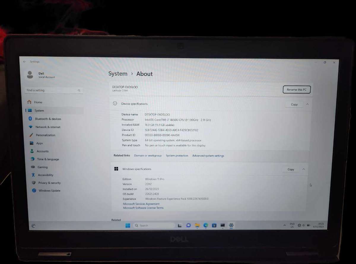Dell I7 8th gen laptop
