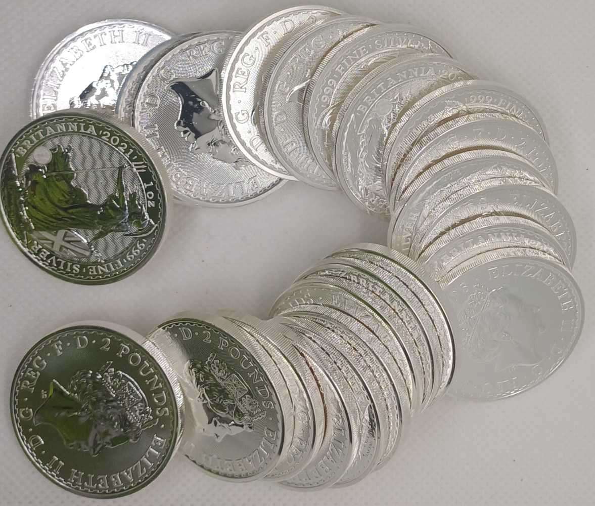23x 2021 Pure 1oz Silvr 2Pounds Brittania coin bid per coin