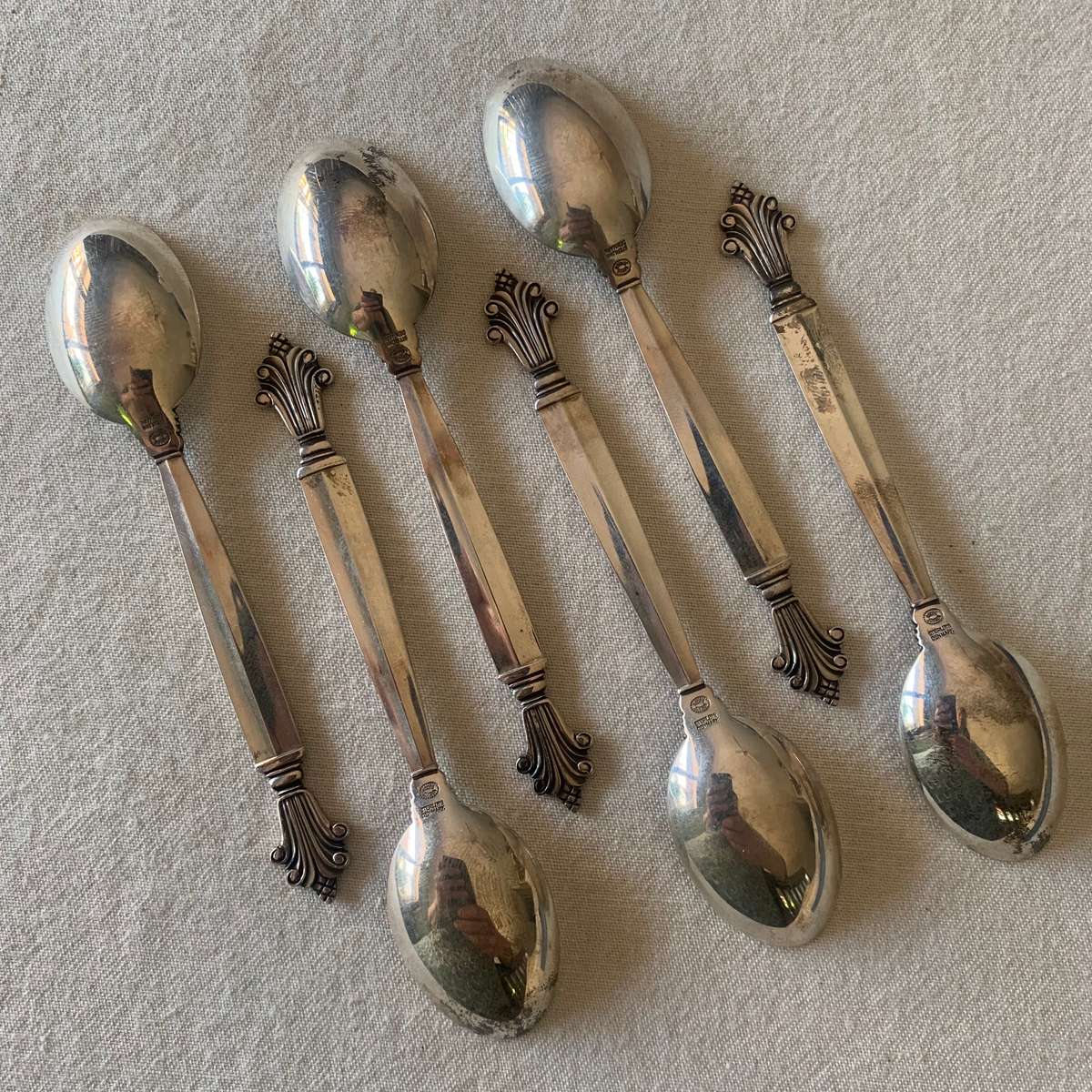 6 Georg Jensen Acanthus sterling silver coffee spoons 1945, 11,5cm, 90,48g