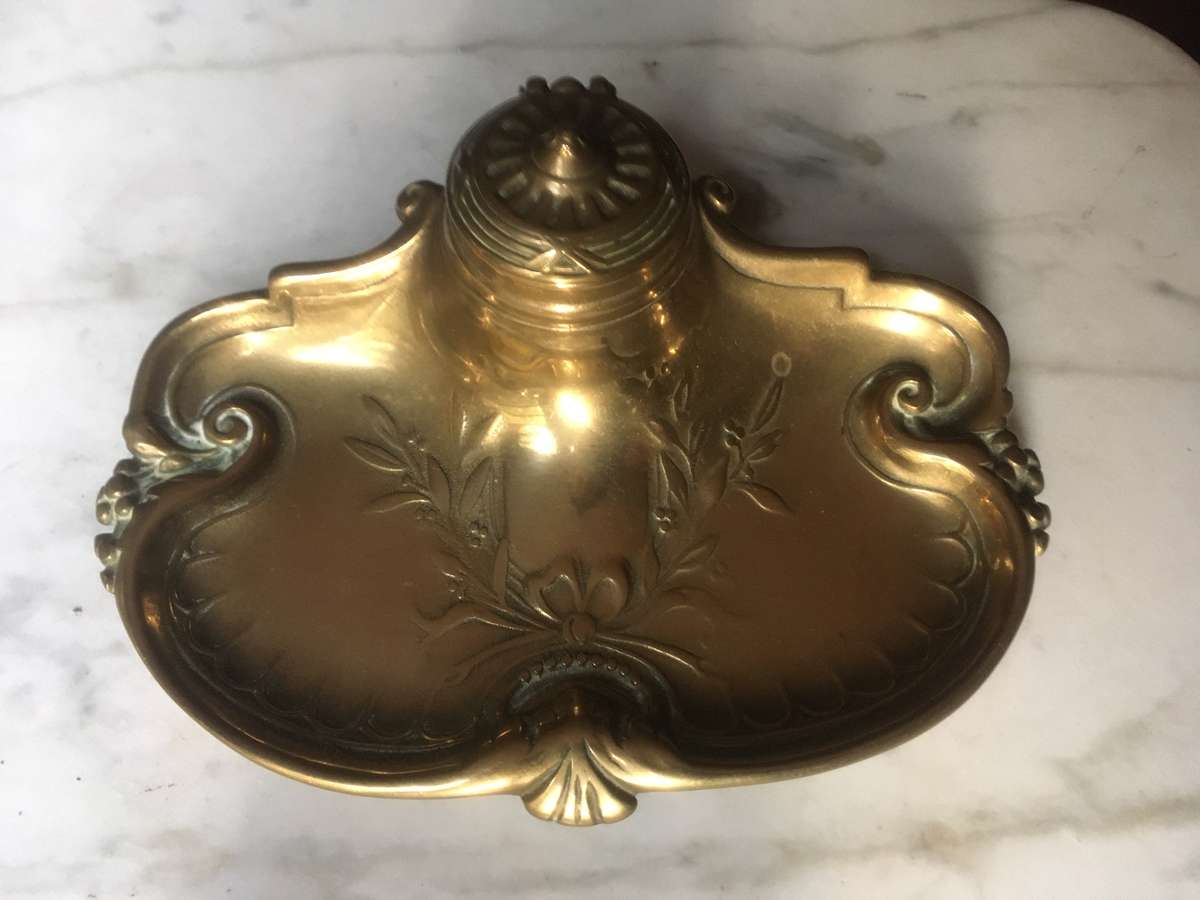 Art Nouveau decorative brass ink stand