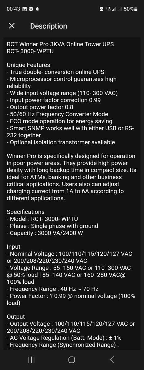 RCT 3000va/2400w Online Tower UPS (RCT-3000-WPTU)