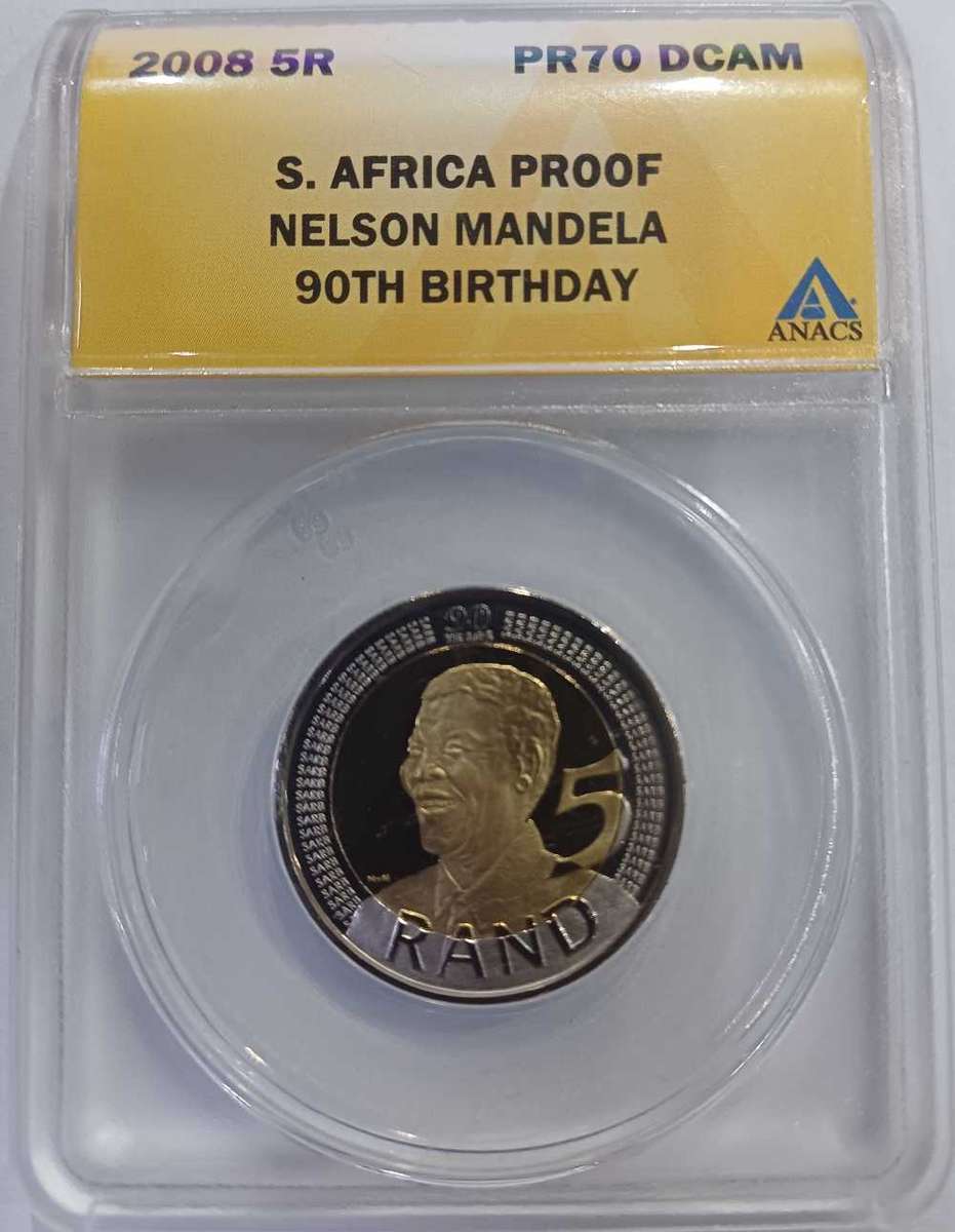 PROOF 70 DEEP CAMEO 2008 90th NELSON MANDELA 5RAND NOT MANY AROUND IN THIS GRADE