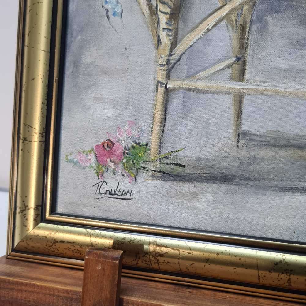 Floral art. Oil on board painting