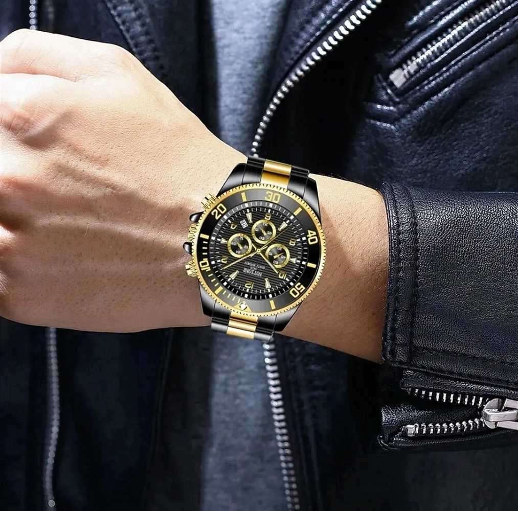 Luxury Watch for Men, Luminous Display, Chronograph, Quartz, Black Gold