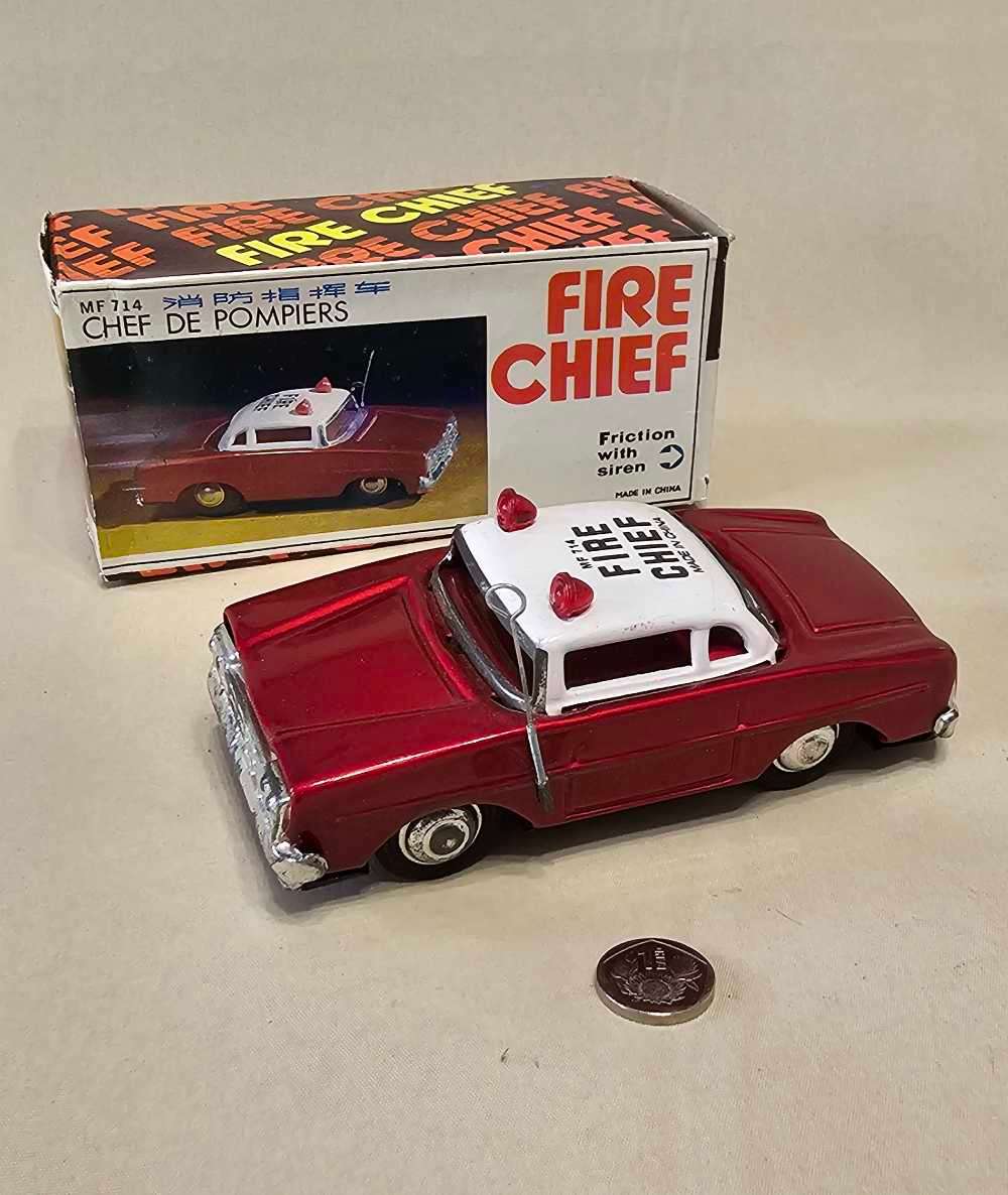 Vintage TIN PLATE Toy Car - Fire Chief