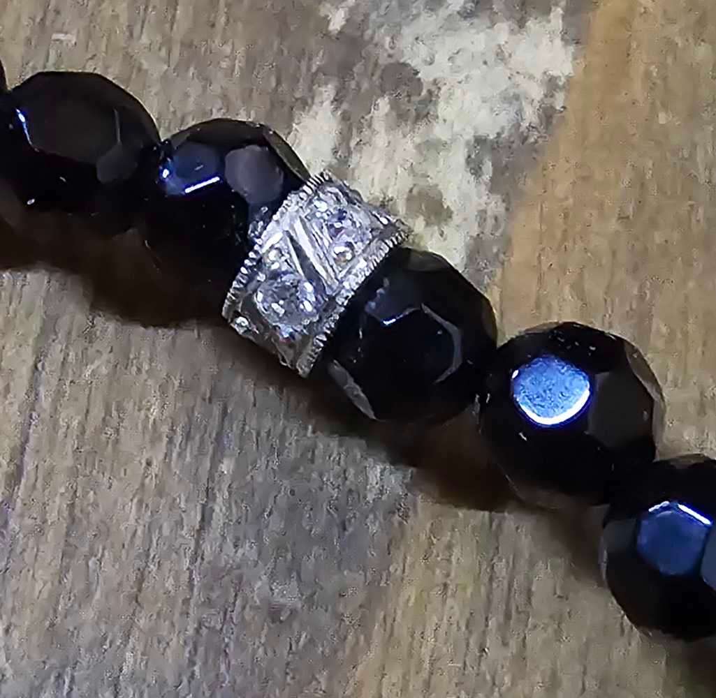 9 Carat Whitegold Onyx and Diamond Rosary Cross Necklace