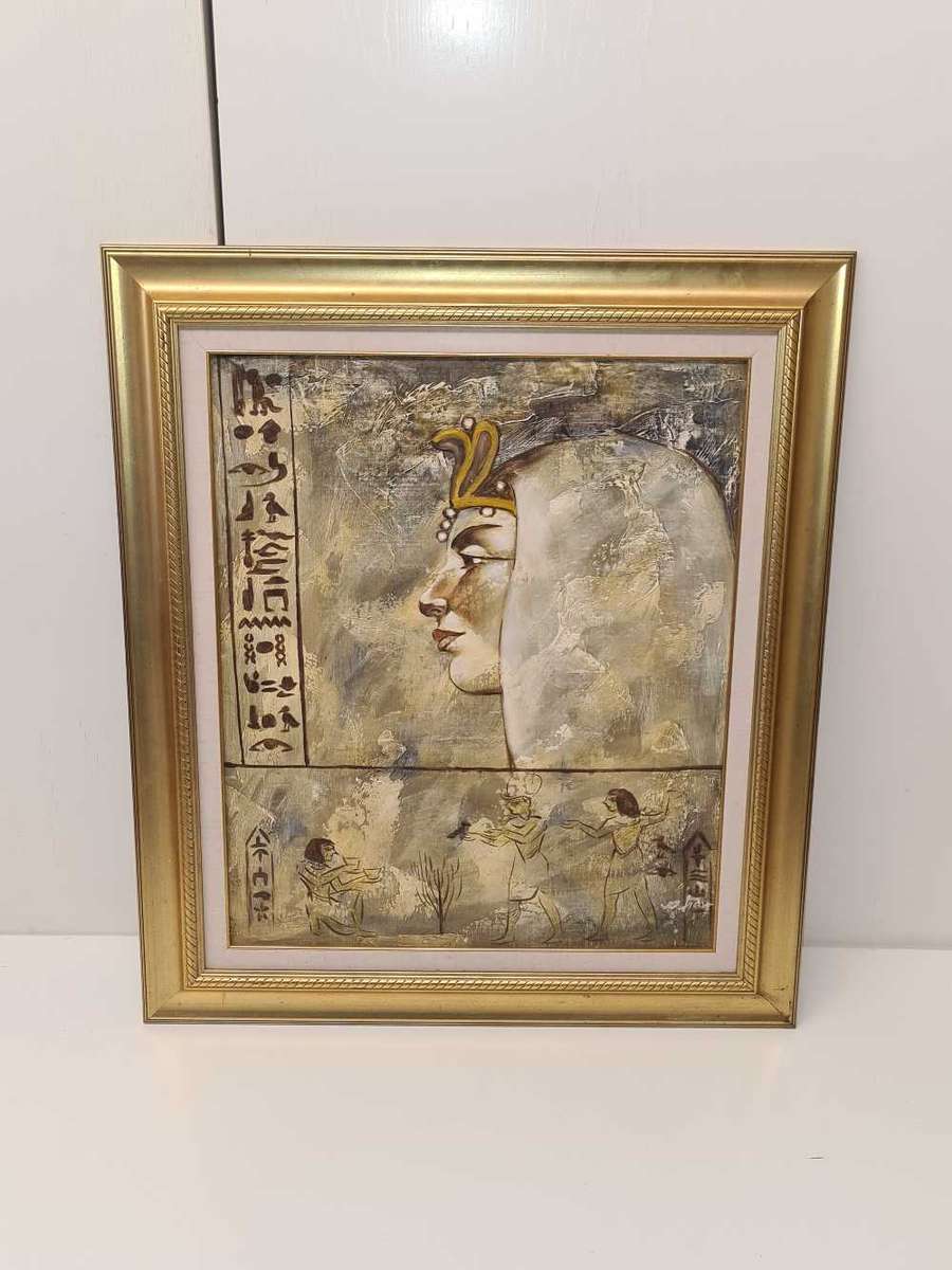 Egyptian framed oil on board painting