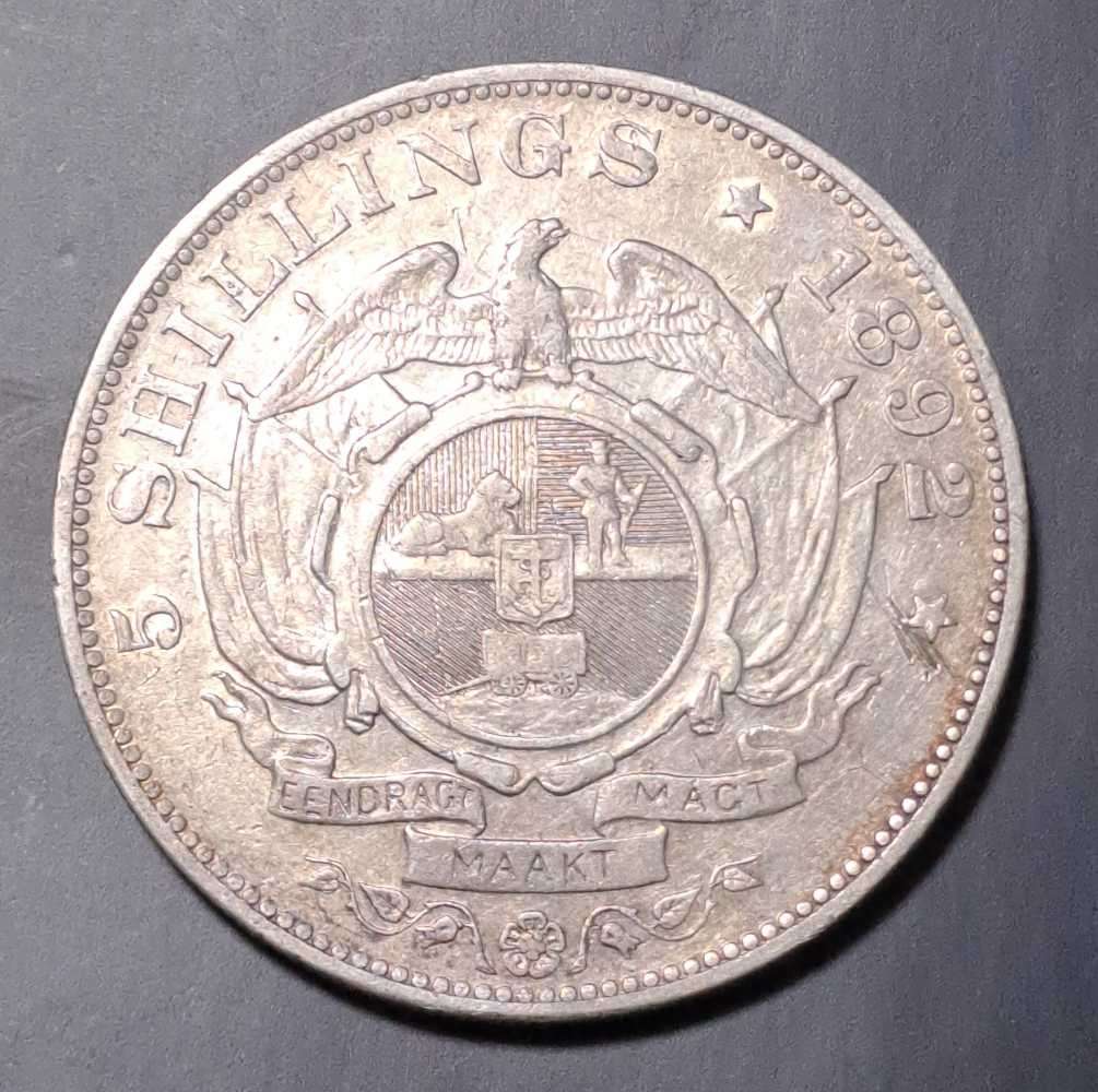 1892 ZAR Kruger Silver Single Shaft Crown (5 Shillings)5S