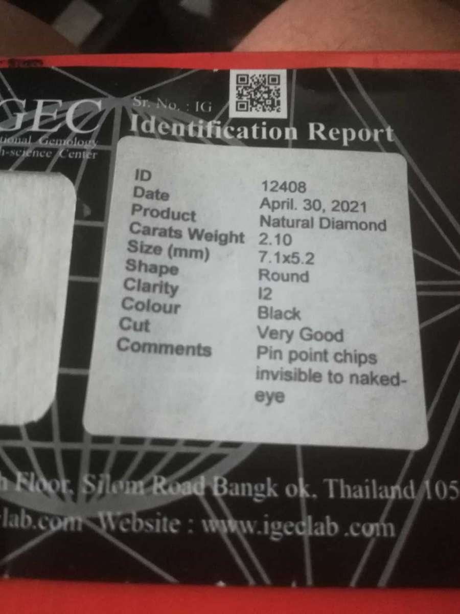 2.10 ct black diamond IGEC certificate
