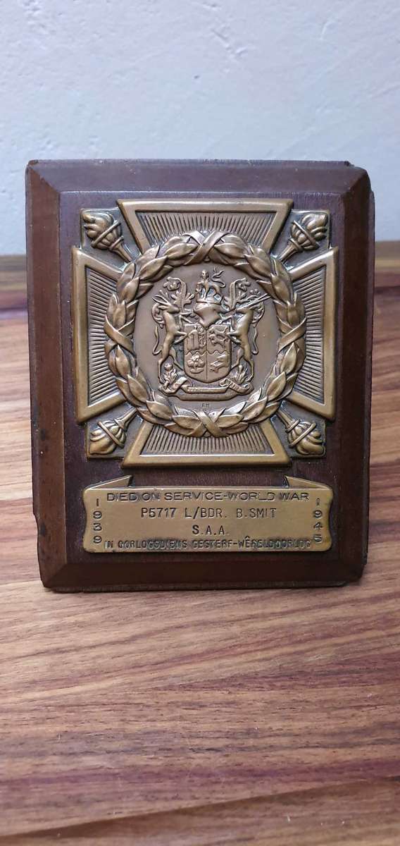 Super Rare World War 2 Death plaque L/bdr Barend Smit